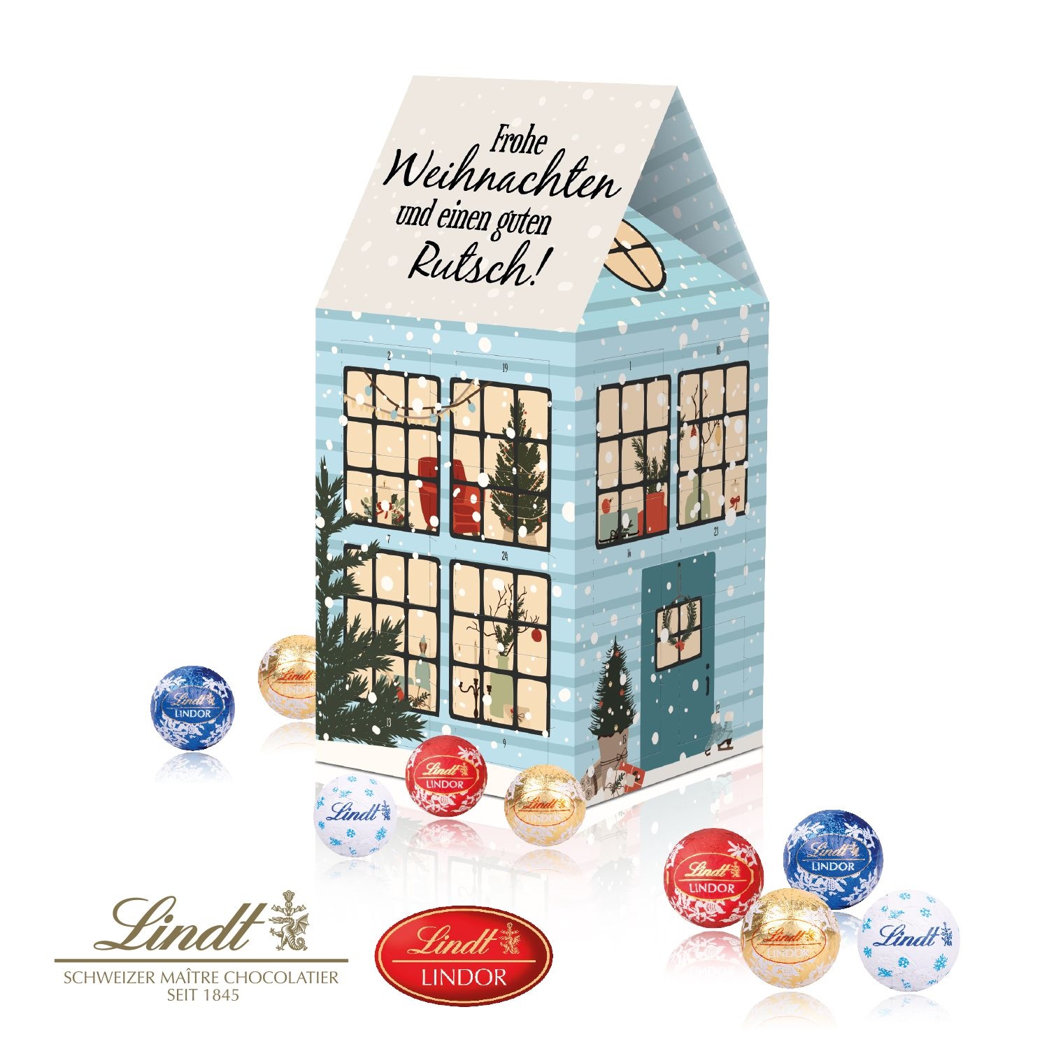 CD95215Adventskalender Haus _XL_ mit Lindt Schokolade
