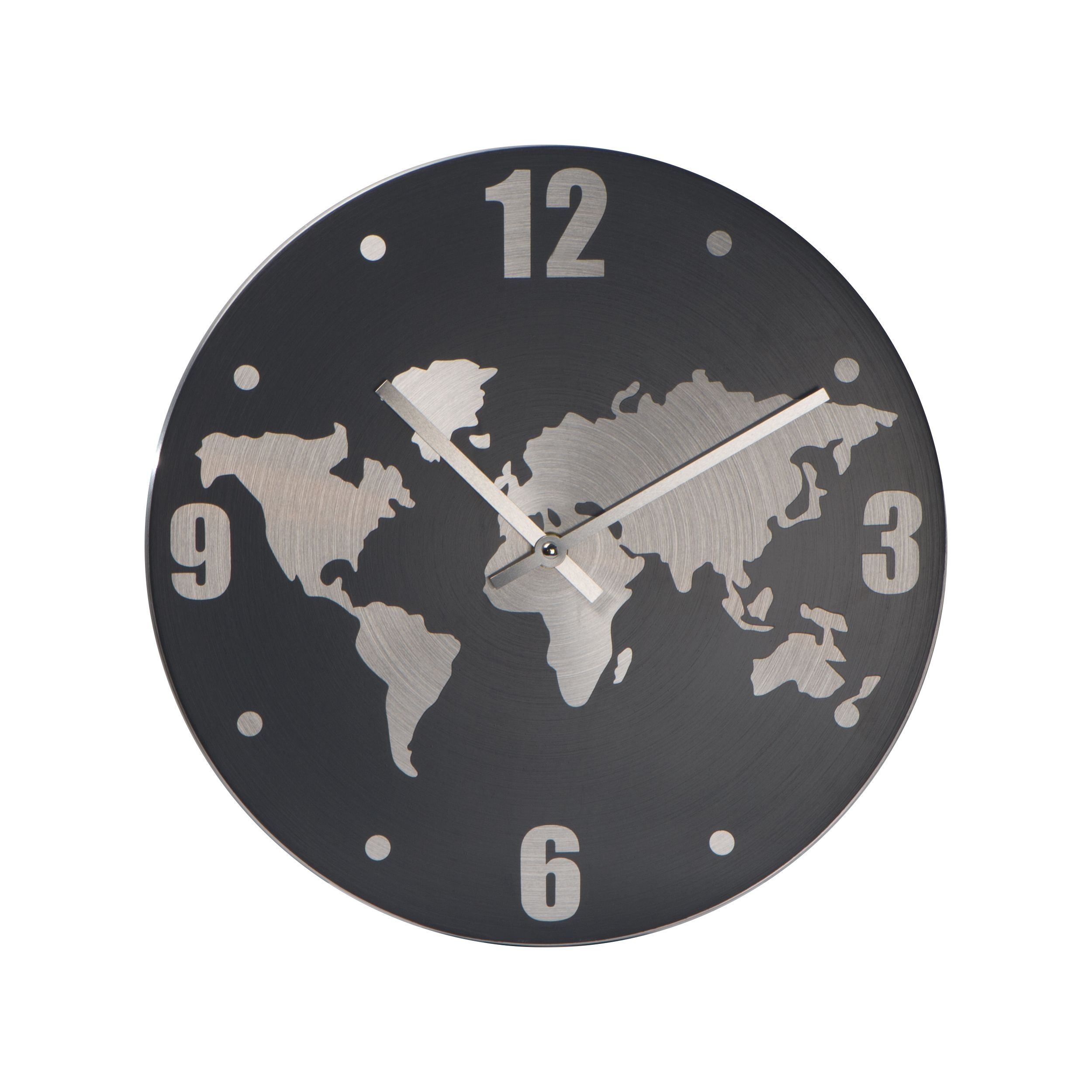 MA40744-07Wanduhr aus Aluminium mit Weltkarte BALTASAR_ silbergrau