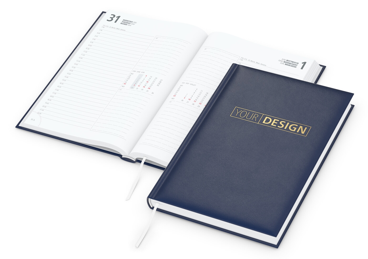 GE0020-DUGWerbeartikel Buchkalender Image_ dunkelblau_ Goldpraegung