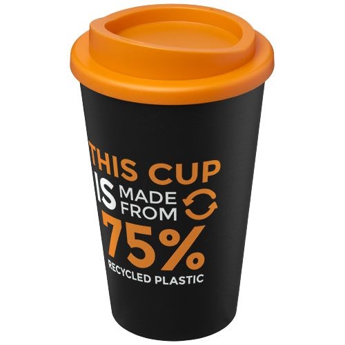PF210422-3Americano® Eco 350 ml recycelter Becher_ schwarz_orange