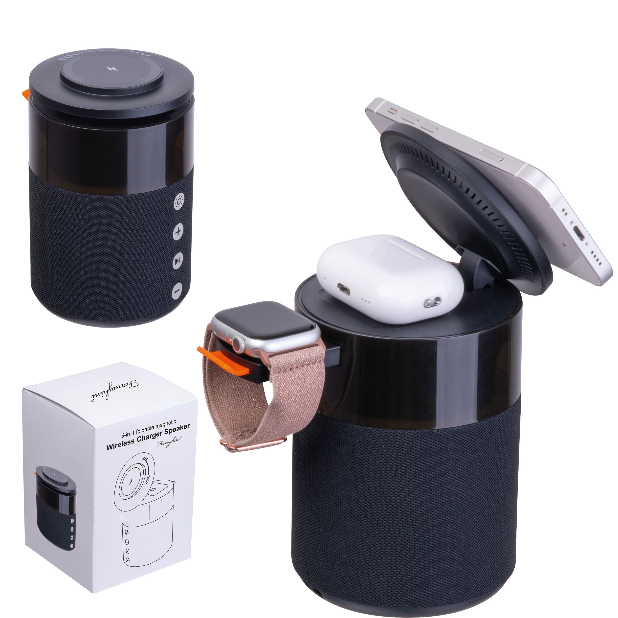 MAF255-03Ferraghini 5 in 1 Lautsprecher mit Wireless Charger RILEY_ schwarz
