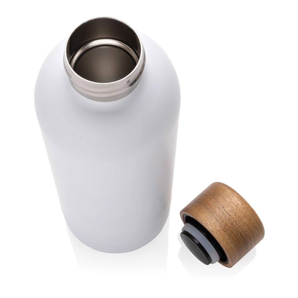 XDP435.53-3Wood Vakuumflasche aus RCS recyceltem Stainless-Steel_ weiss