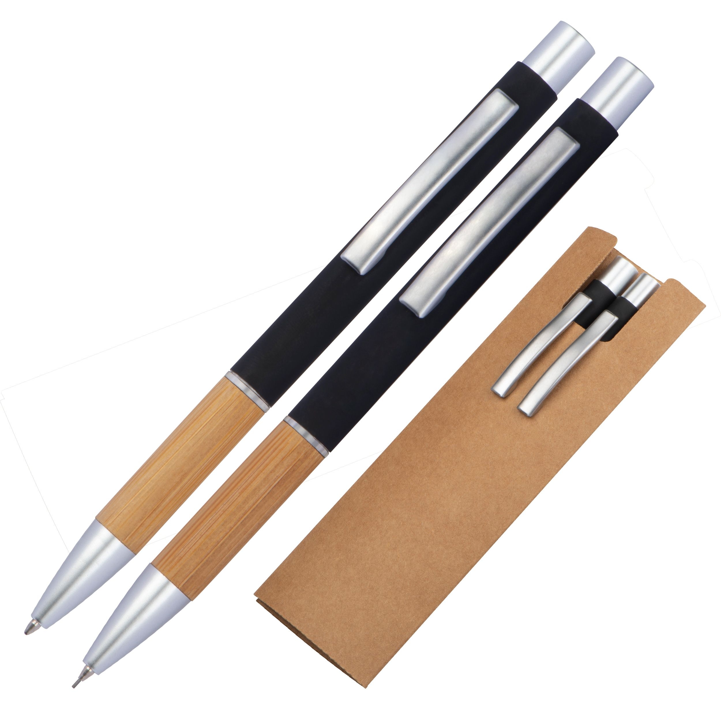 MA12644Schreibset Kugelschreiber und Bleistift mit Griffzone aus Bambus