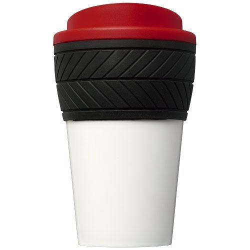 PF210088-4Brite-Americano® 350 ml Isolierbecher mit Schutzring Reifen-Design_ rot