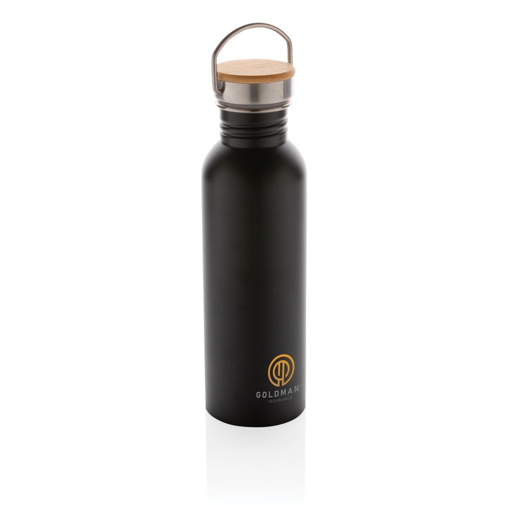 XDP436.83-1Moderne Stainless-Steel Flasche mit Bambusdeckel_ schwarz
