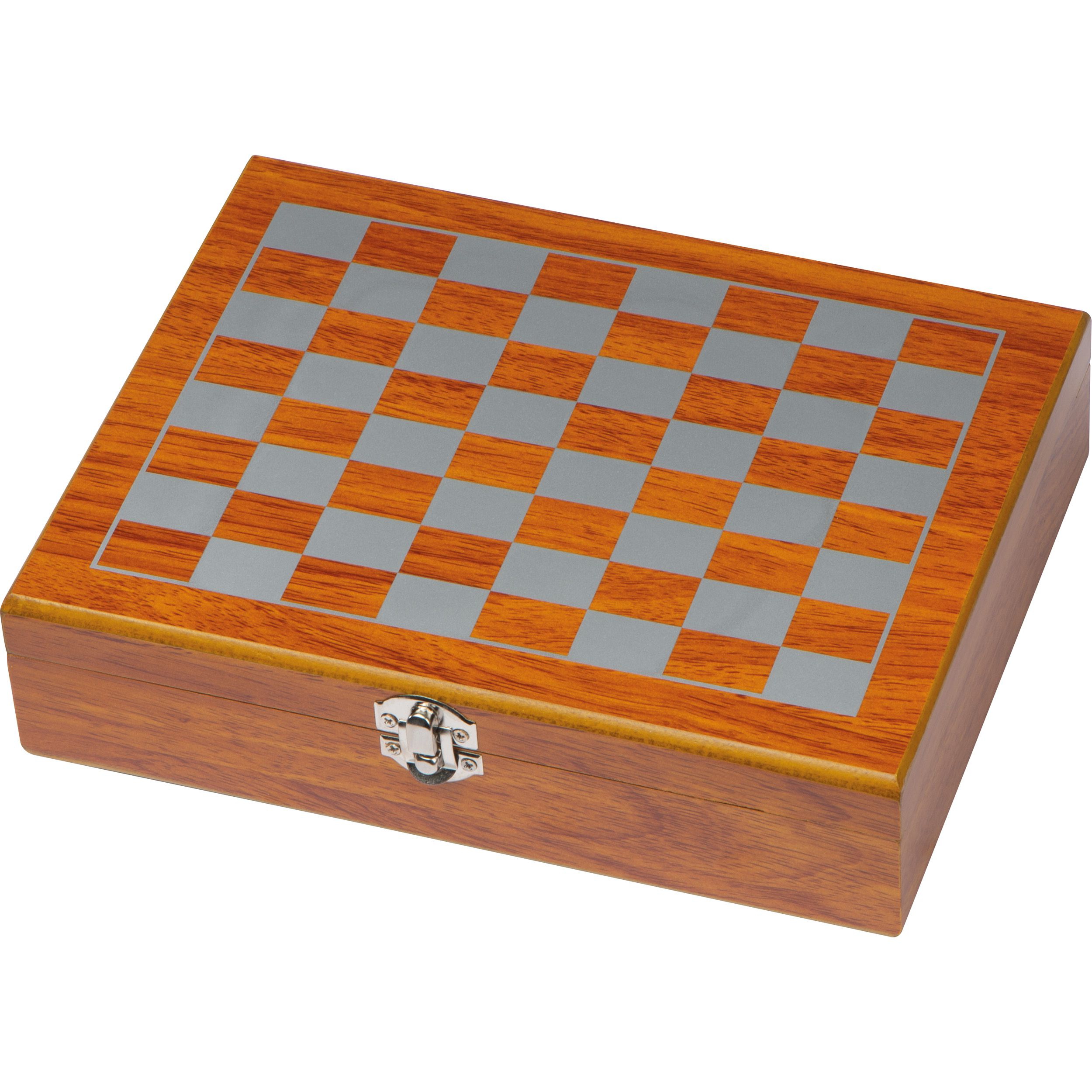 Spieleset mit Flachmann, Schach- und Kartenspiel, braun