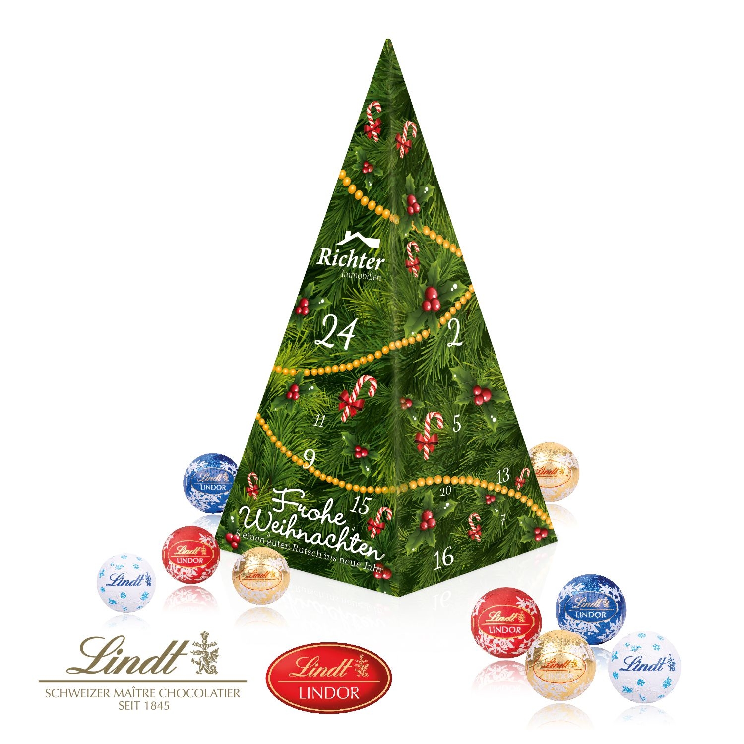 CD95378Adventskalender _Weihnachtspyramide_ mit Lindt Schokolade