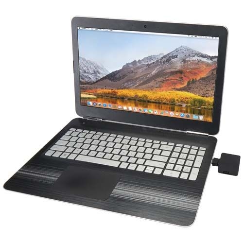 PF124449-2Gaia 4 Port USB Hub mit USB-A- und Typ-C-Ausgang und zwei Eingaengen aus recyceltem Kunststoff_ schwa