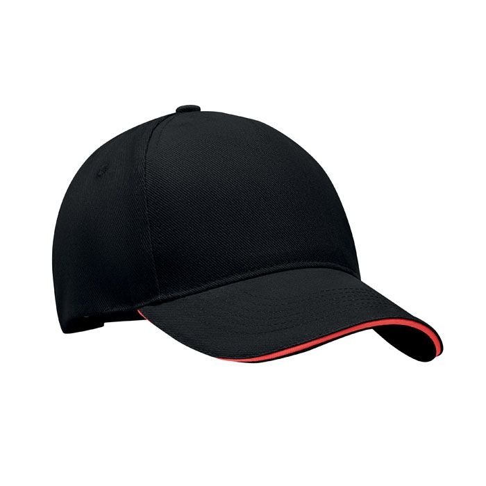 MO6875-83Long Beach Singa Baseball cap 5 panels 260g_m²_ schwarz_rot