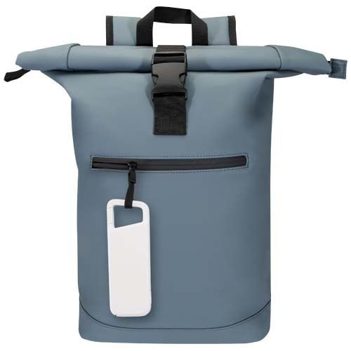 PF124470-1Alkes 12 W 5.000 mAh wasserfeste Powerbank aus recyceltem Kunststoff mit Karabinerhaken_ weiss