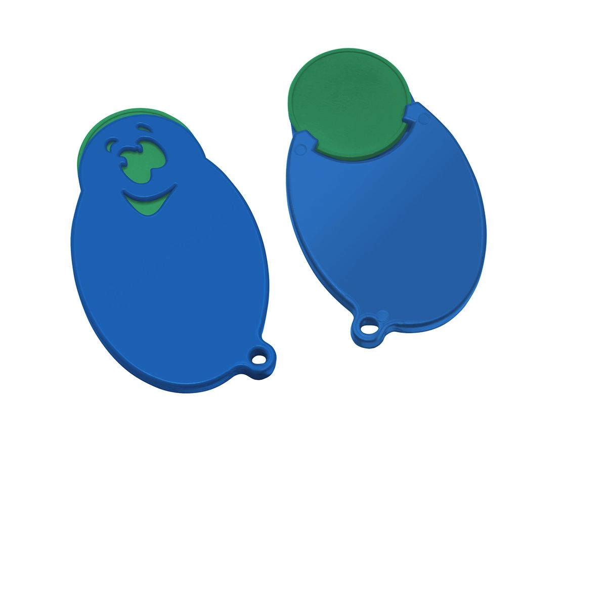 HE7855-2-3Chiphalter mit 1€-Chip _Gesicht_ gruen_ blau