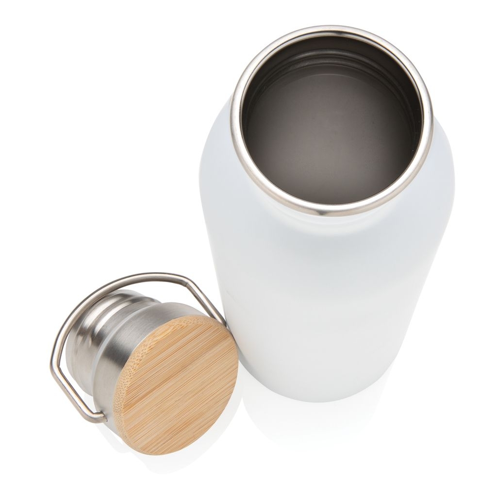 XDP436.83-3Moderne Stainless-Steel Flasche mit Bambusdeckel_ weiss
