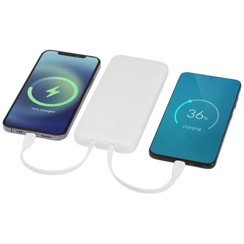 PF124459-1Adhil 10 W 10.000 mAh Powerbank aus recyceltem Kunststoff mit 2 integrierten Kabeln_ weiss