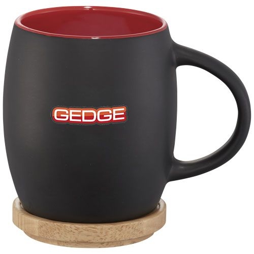 PF100466-3Hearth 400 ml Keramiktasse mit Holz Untersetzer_ schwarz_rot