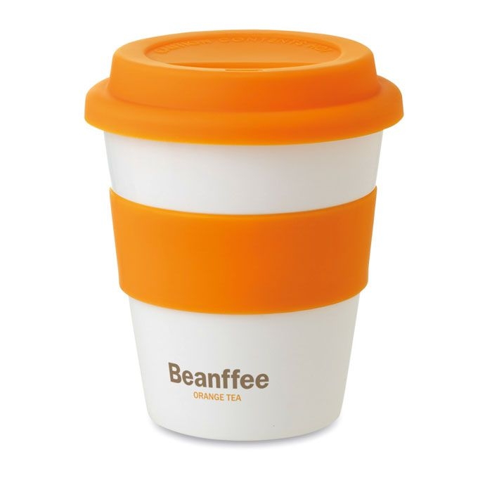 MO8078-10Astoria PP Becher mit Silikon-Deckel_ Orange