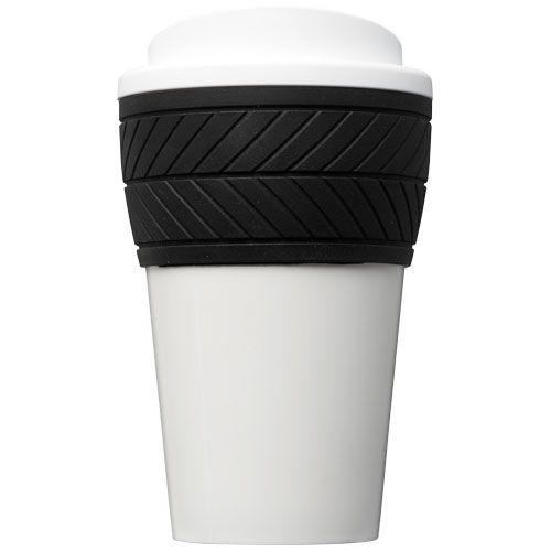 PF210088-2Brite-Americano® 350 ml Isolierbecher mit Schutzring Reifen-Design_ weiss