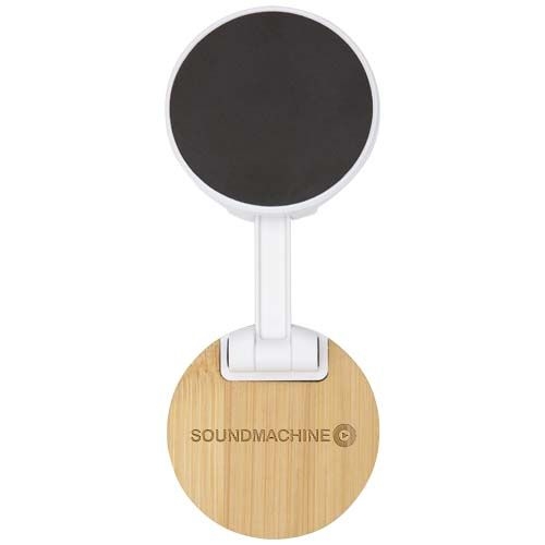 PF124463-1Alcor Klappbare magnetische Smartphonehalterung aus recyceltem Kunststoff mit Bambusdetails_ weiss