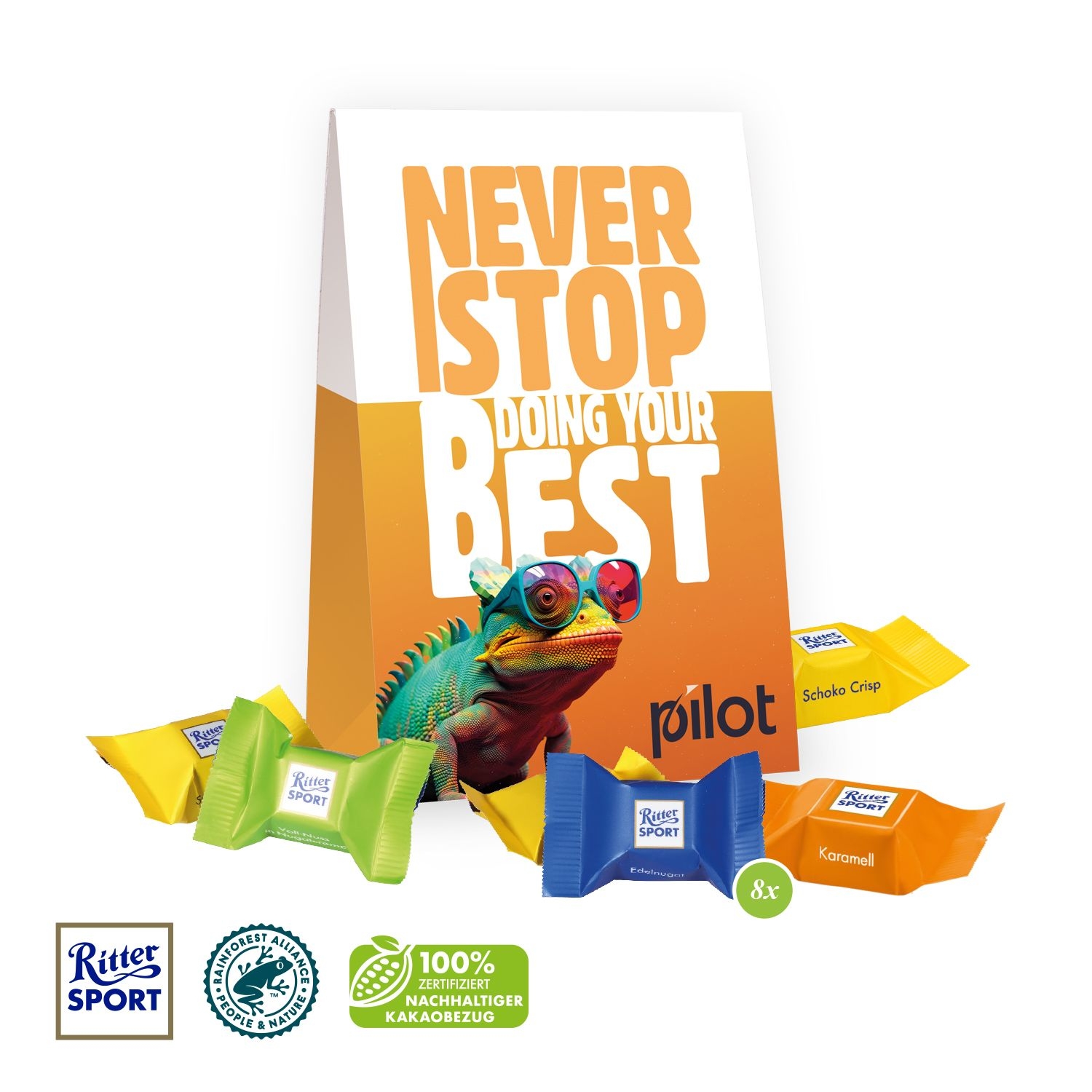 CD91564-01Werbetasche mit Ritter SPORT Schokowuerfel_ Ritter Sport Schokowuerfel