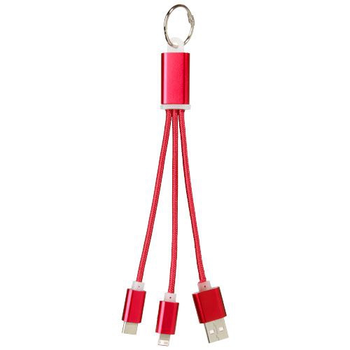 Metal 3-in-1 Ladekabel mit Schlüsselanhänger, rot