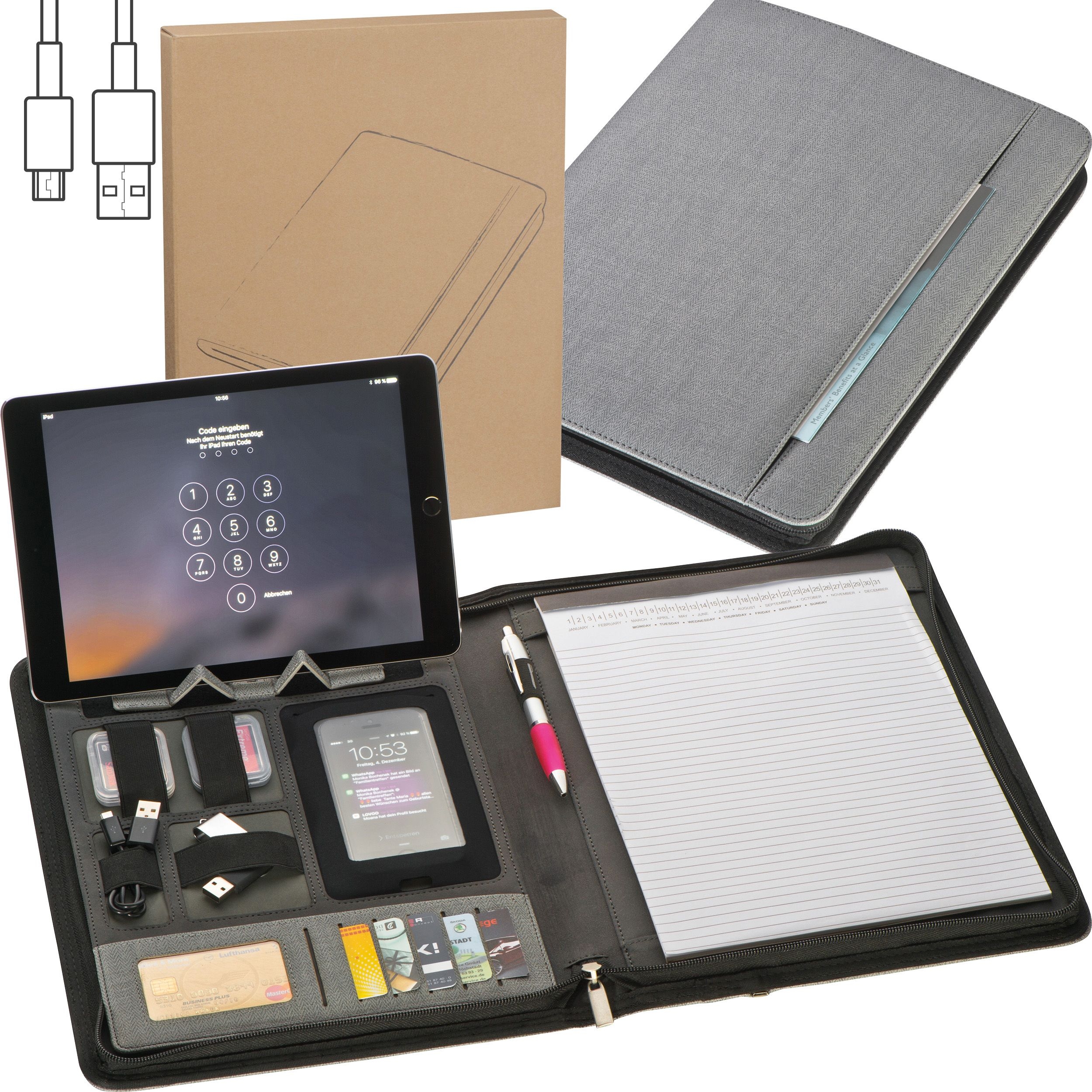 MA20123-07A4 Schreibmappe mit integrierter Powerbank JOCELYN_ silbergrau