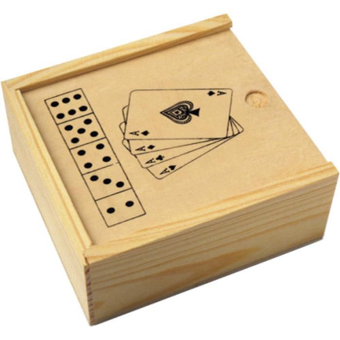 GI2553Karten und Wuerfelspiel in Holzbox Myriam