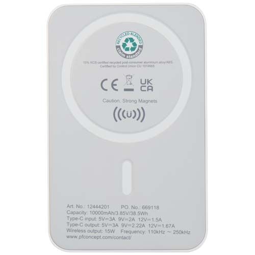 PF124442-1Acrab 15 W 10.000 mAh magnetische kabellose Powerbank mit 20 W PD aus recyceltem Kunststoff_ weiss