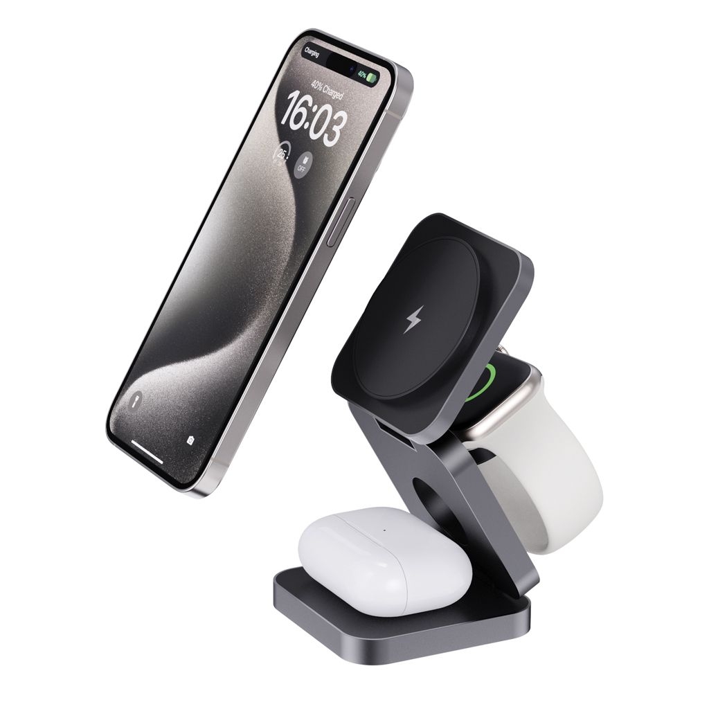 XDP308_64Terra faltbares 3-in-1 15W Charger aus RCS rec. Aluminium