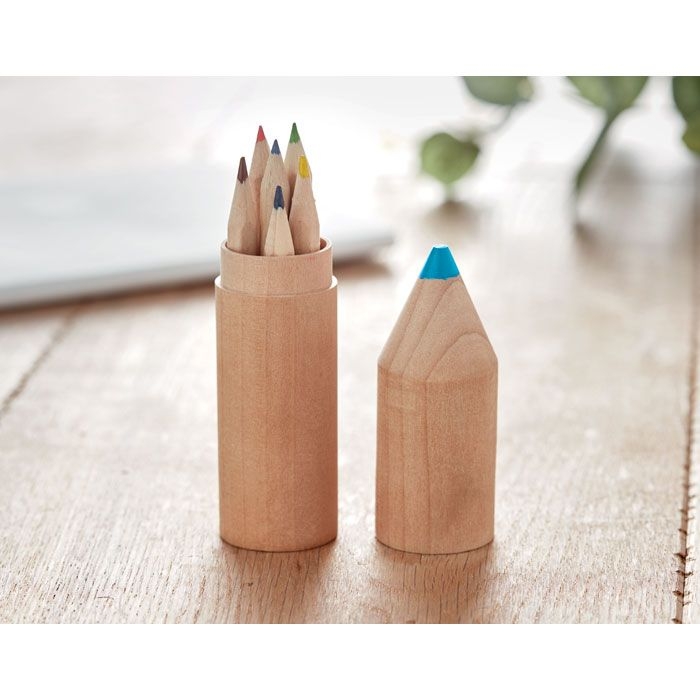 MO9875-40Petit Coloret Holzbox mit 6 Stiften_ Holz
