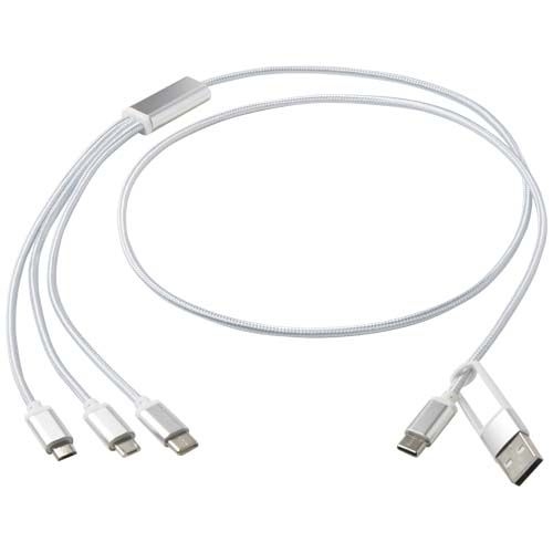 PF124386-3Versatile 5-in-1 Ladekabel aus recyceltem Aluminium_ silber