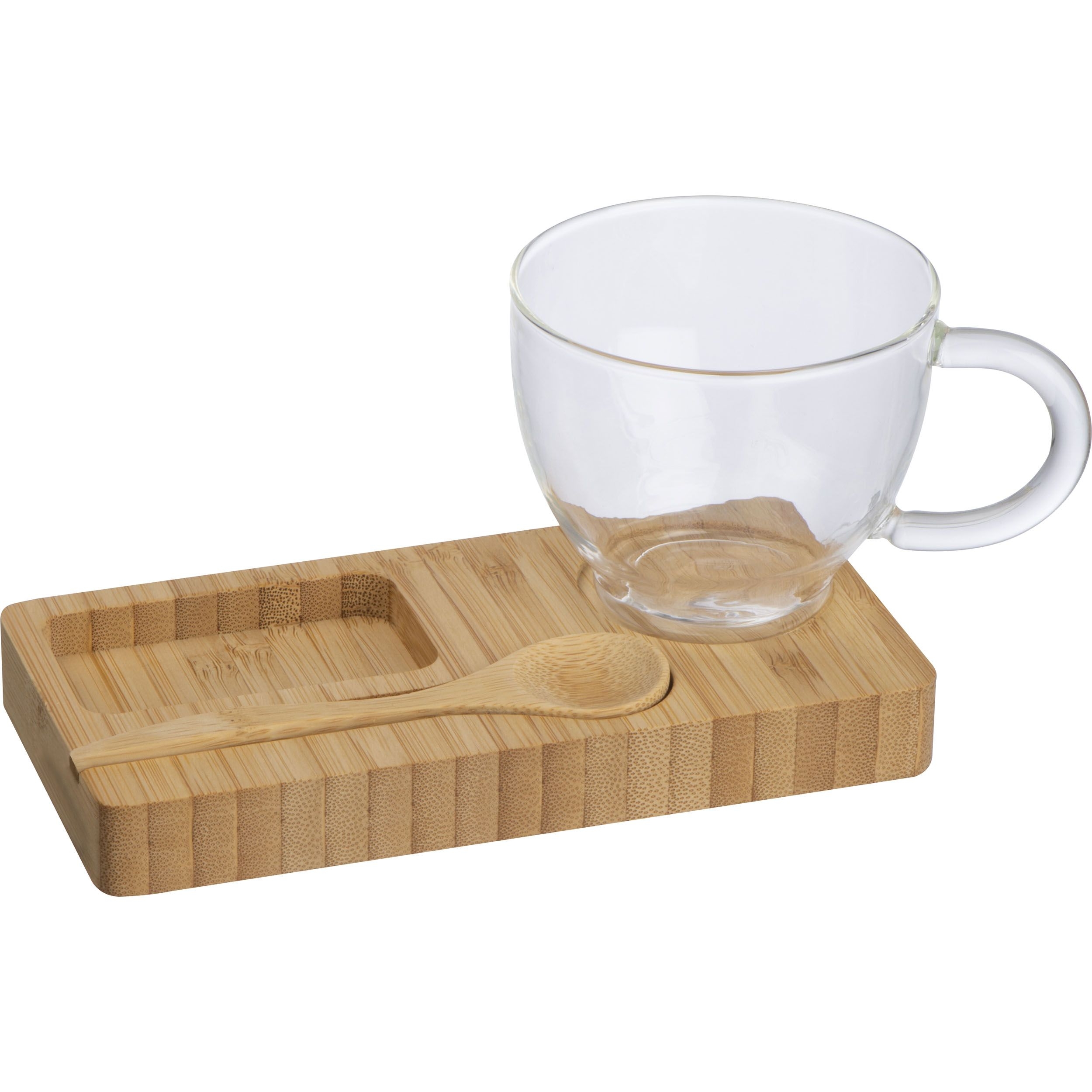 MA82359Servierbrett mit Bambusloeffel und Glastasse_ 150ml