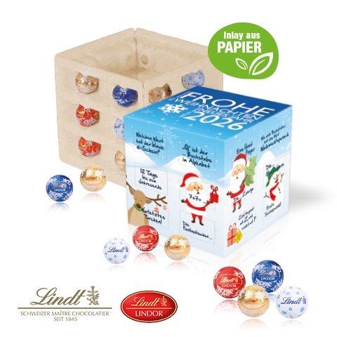 CD55361Adventskalender _Cube_ mit Lindt Schokolade mit Papier-Inlay
