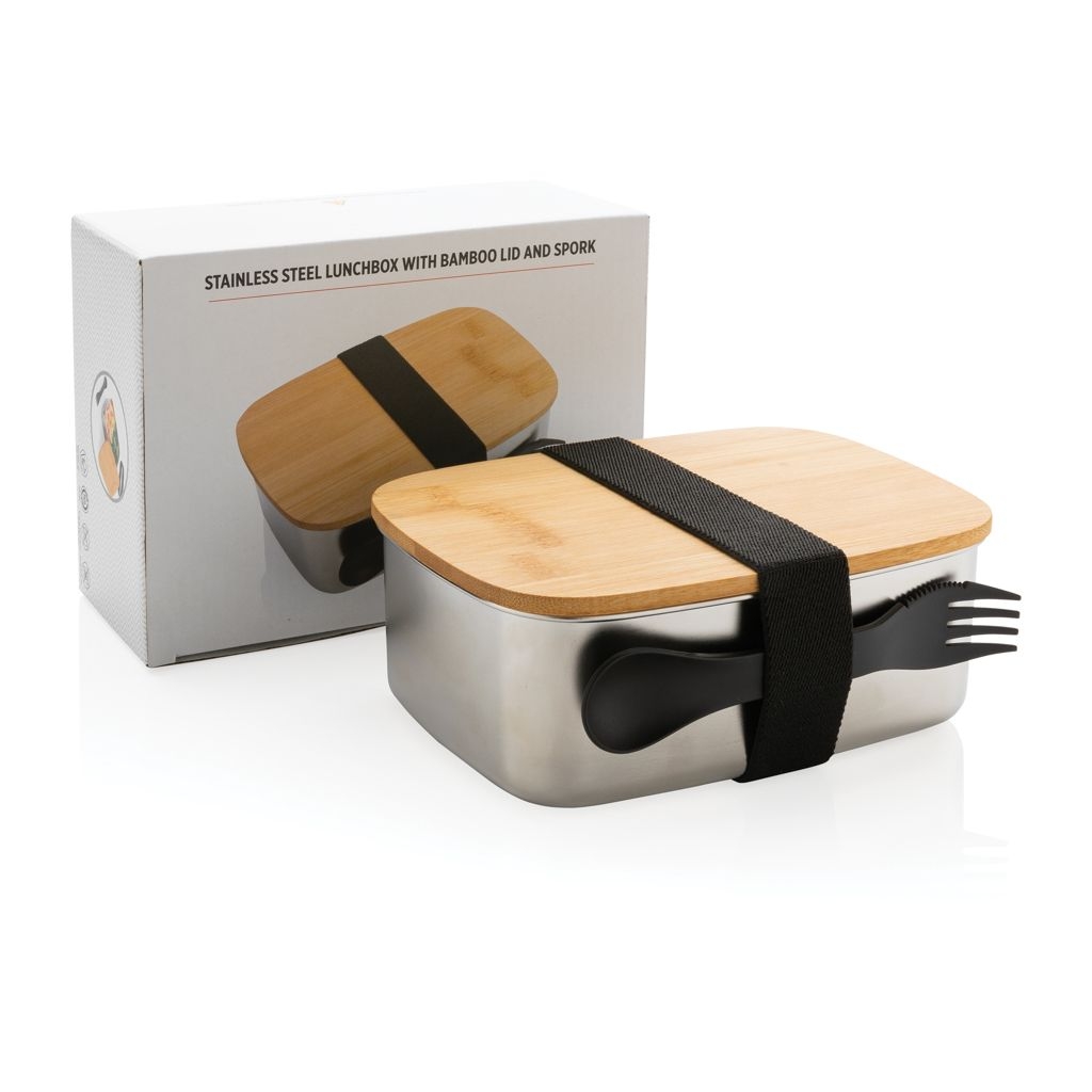 XDP269.62-2Stainless Steel Lunchbox mit Bambus-Deckel und Goeffel_ silber
