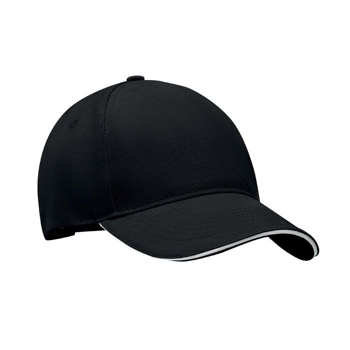 MO6875-33Long Beach Singa Baseball cap 5 panels 260g_m²_ weiss_schwarz