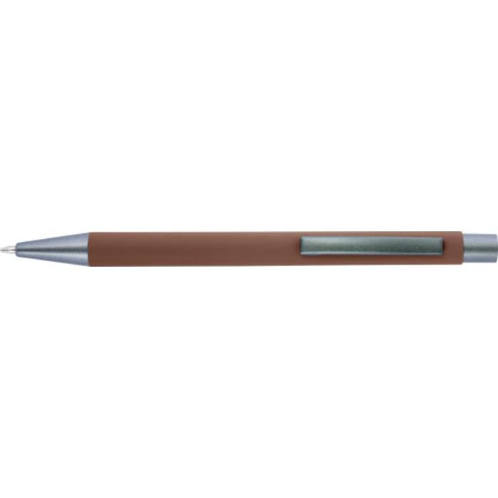 GI8298-11Kugelschreiber mit Softtouch-Oberflaeche und Glanzgravur Emmett_ Braun