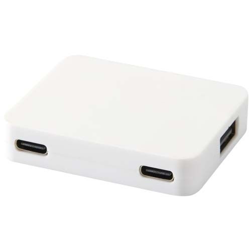 PF124449-1Gaia 4 Port USB Hub mit USB-A- und Typ-C-Ausgang und zwei Eingaengen aus recyceltem Kunststoff_ weiss