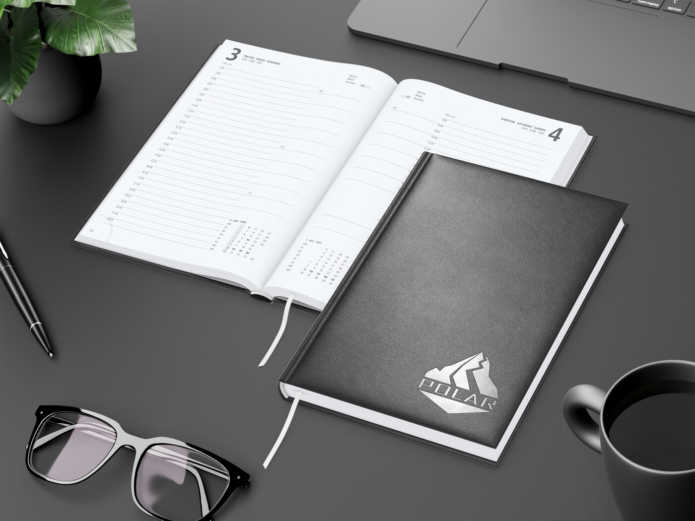 GE0061-SCSTageskalender Advance_ schwarz_ Silberpraegung