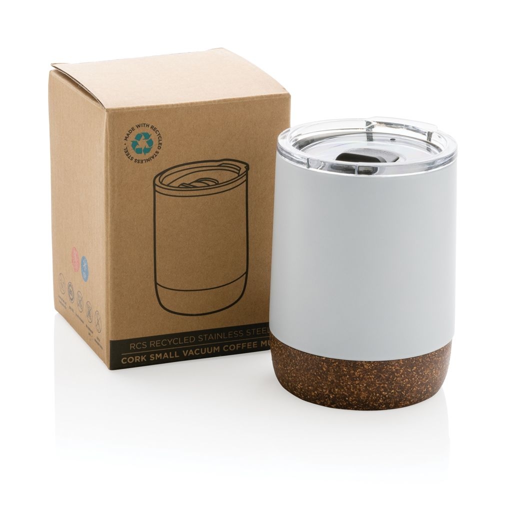 XDP435.05-3Kleine Vakuum-Kaffeetasse aus RCS rSteel _ Kork_ weiss