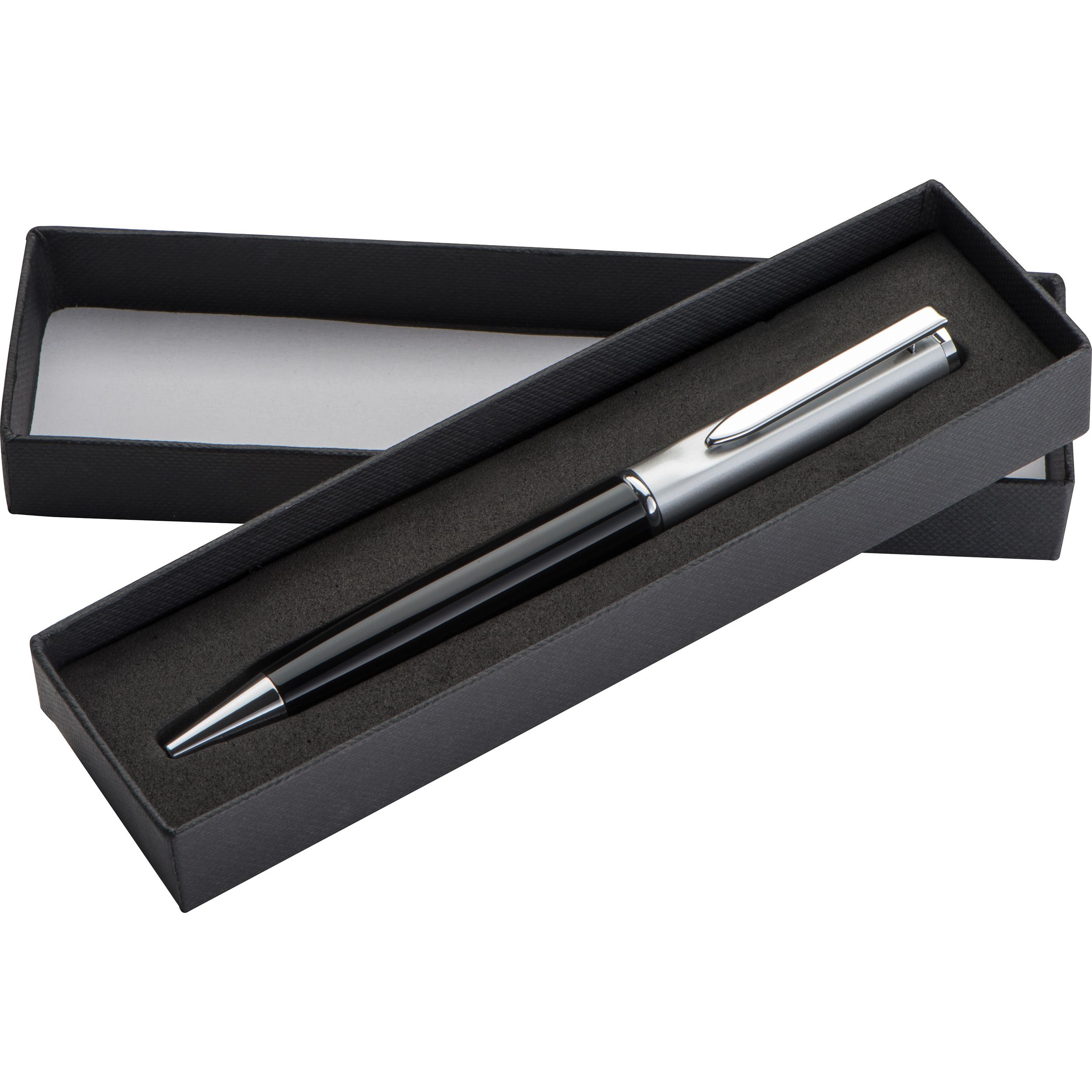 Kugelschreiber aus Metall mit silbernem Oberteil, schwarz