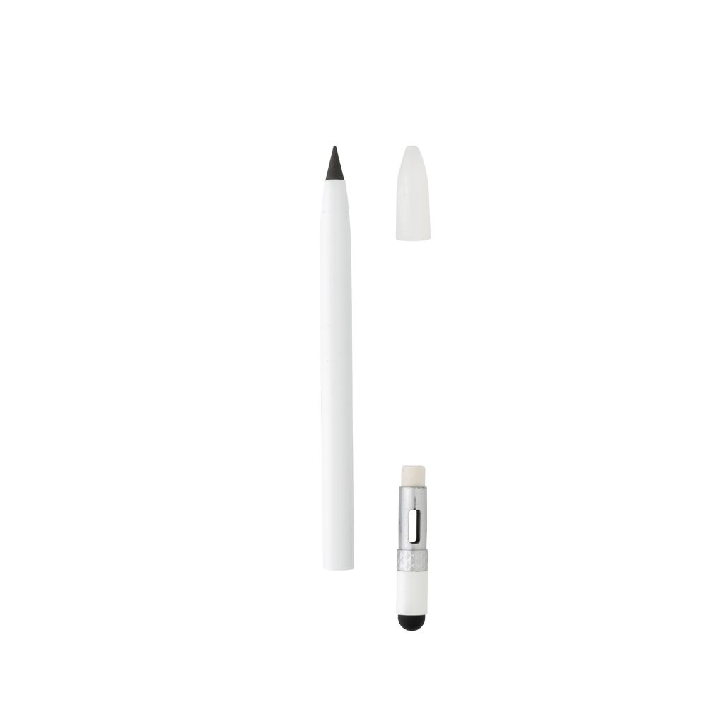 XDP611.12-3Tintenloser Stift aus Aluminium mit Radiergummi_ weiss
