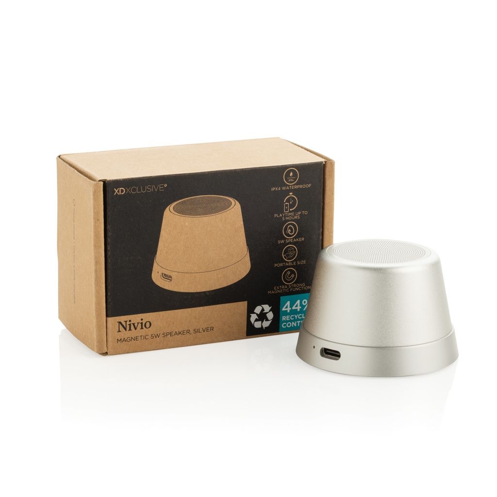XDP331.16-02Nivio magnetischer 5W-Speaker aus RCS recyceltem Aluminium_ silber