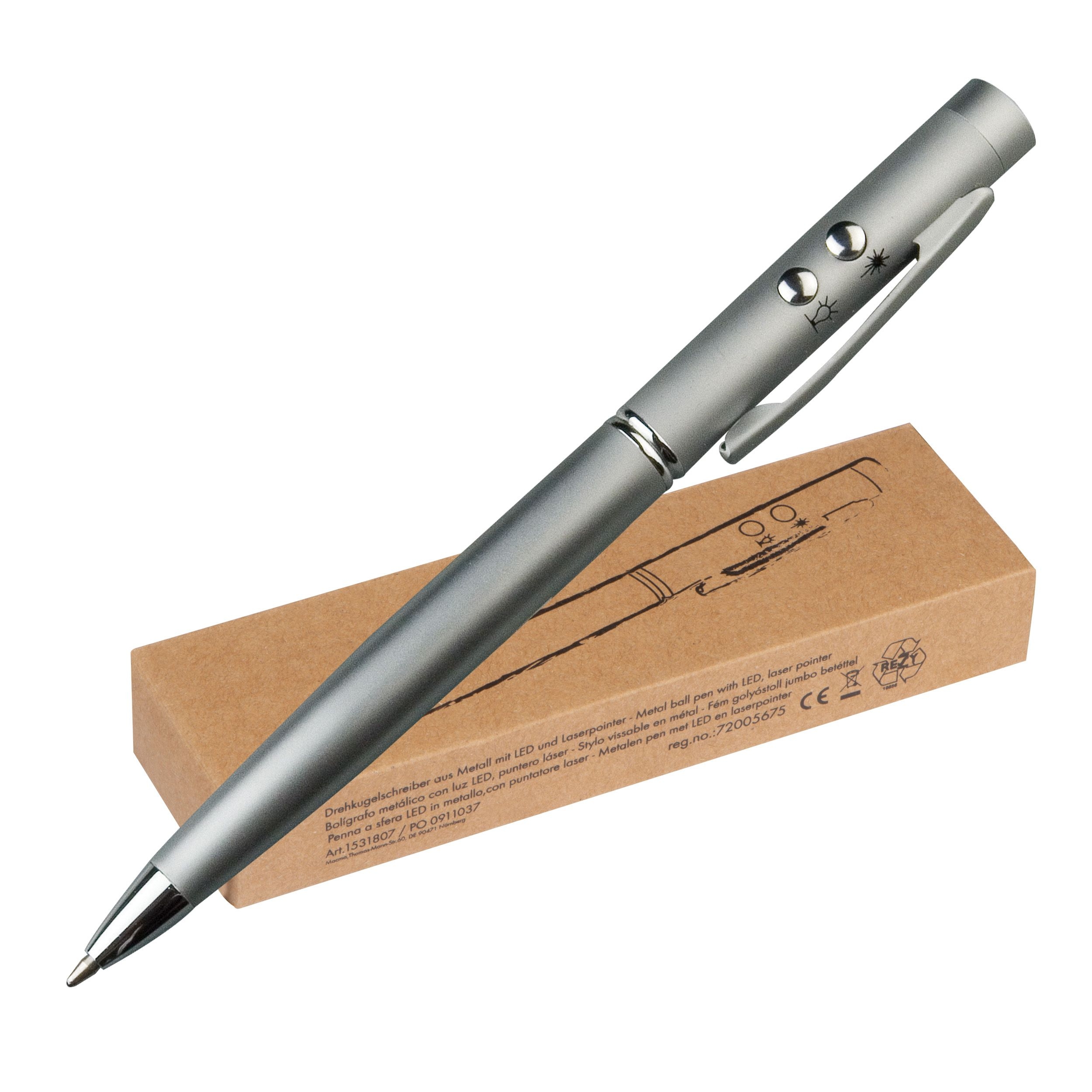 MA15318-07Laserpointer _ LED mit Kugelschreiber_ silbergrau