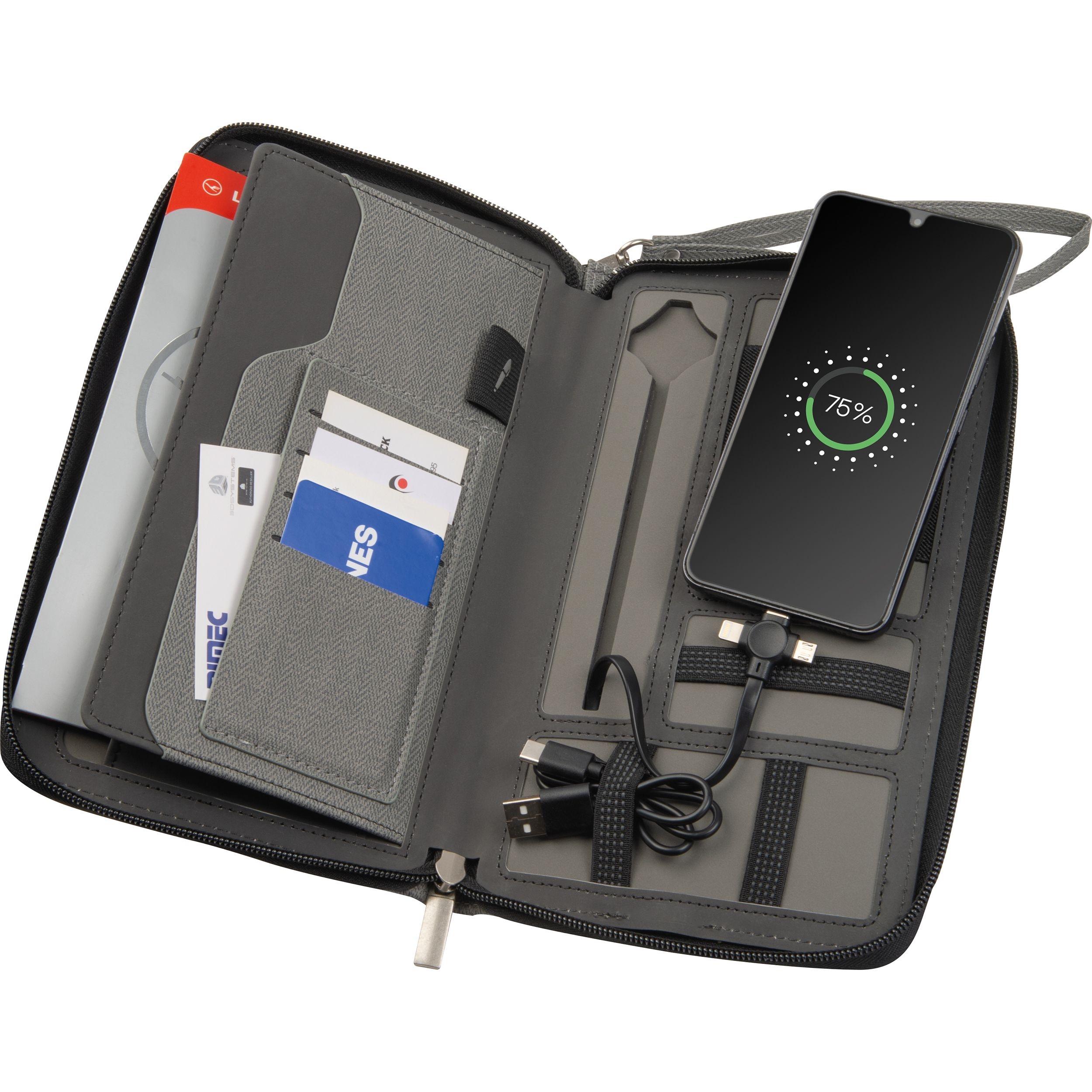MA20122-07Reisemappe mit integrierter Powerbank 4.000 mAh_ silbergrau