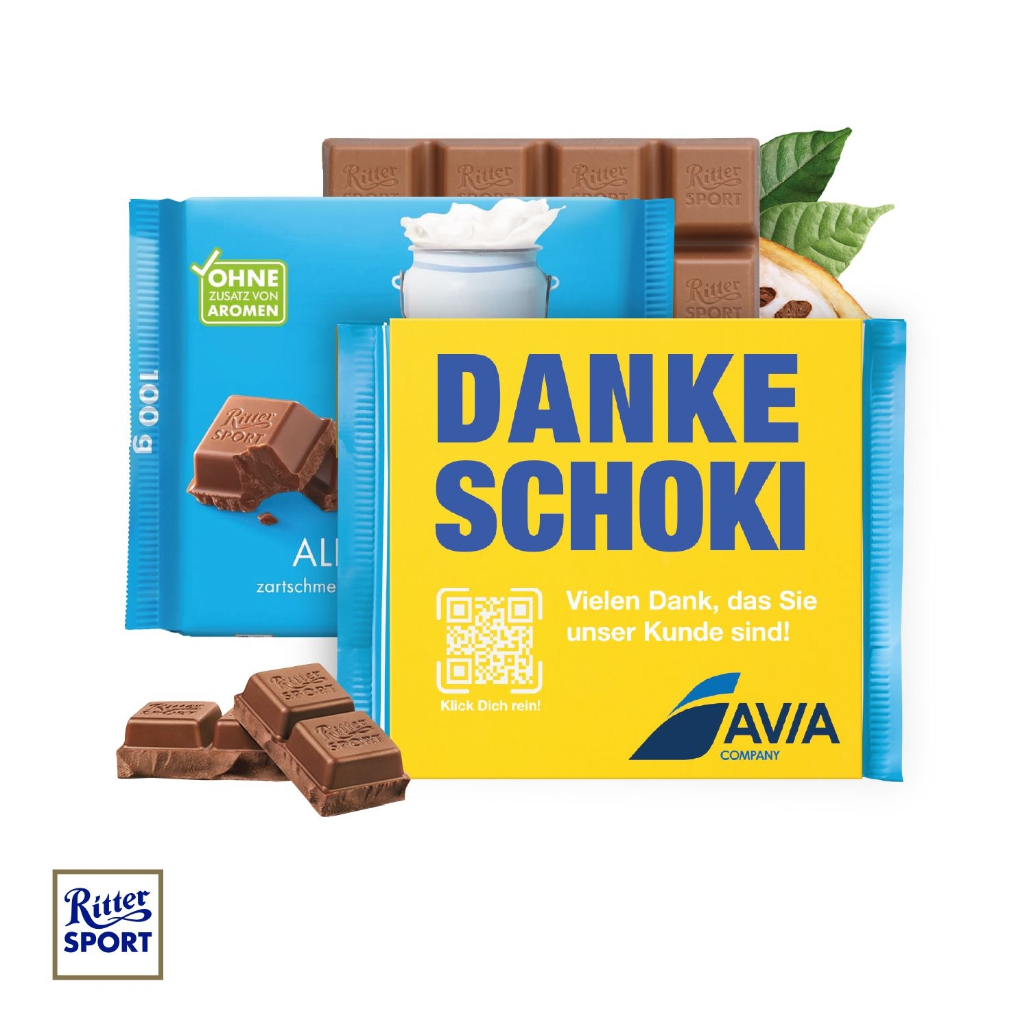 CD91296Ritter SPORT mit Werbebanderole