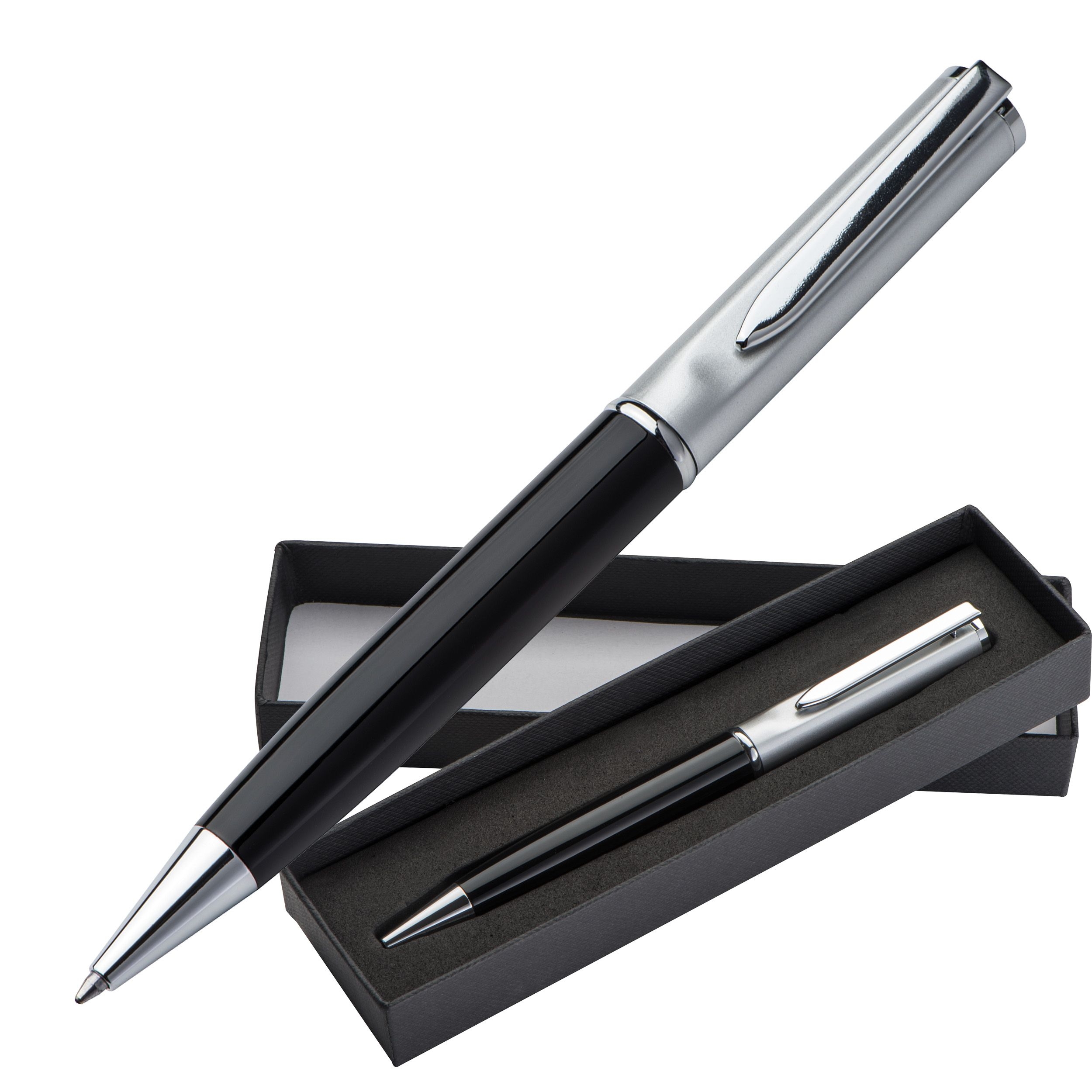 MA10611-03Kugelschreiber aus Metall mit silbernem Oberteil_ schwarz
