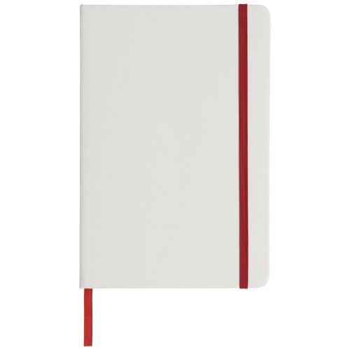 PF107135-3Spectrum weisses A5 Notizbuch mit farbigem Gummiband_ weiss_rot