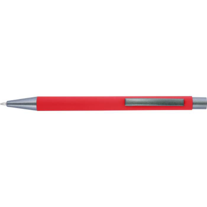 GI8298-08Kugelschreiber mit Softtouch-Oberflaeche und Glanzgravur Emmett_ Rot