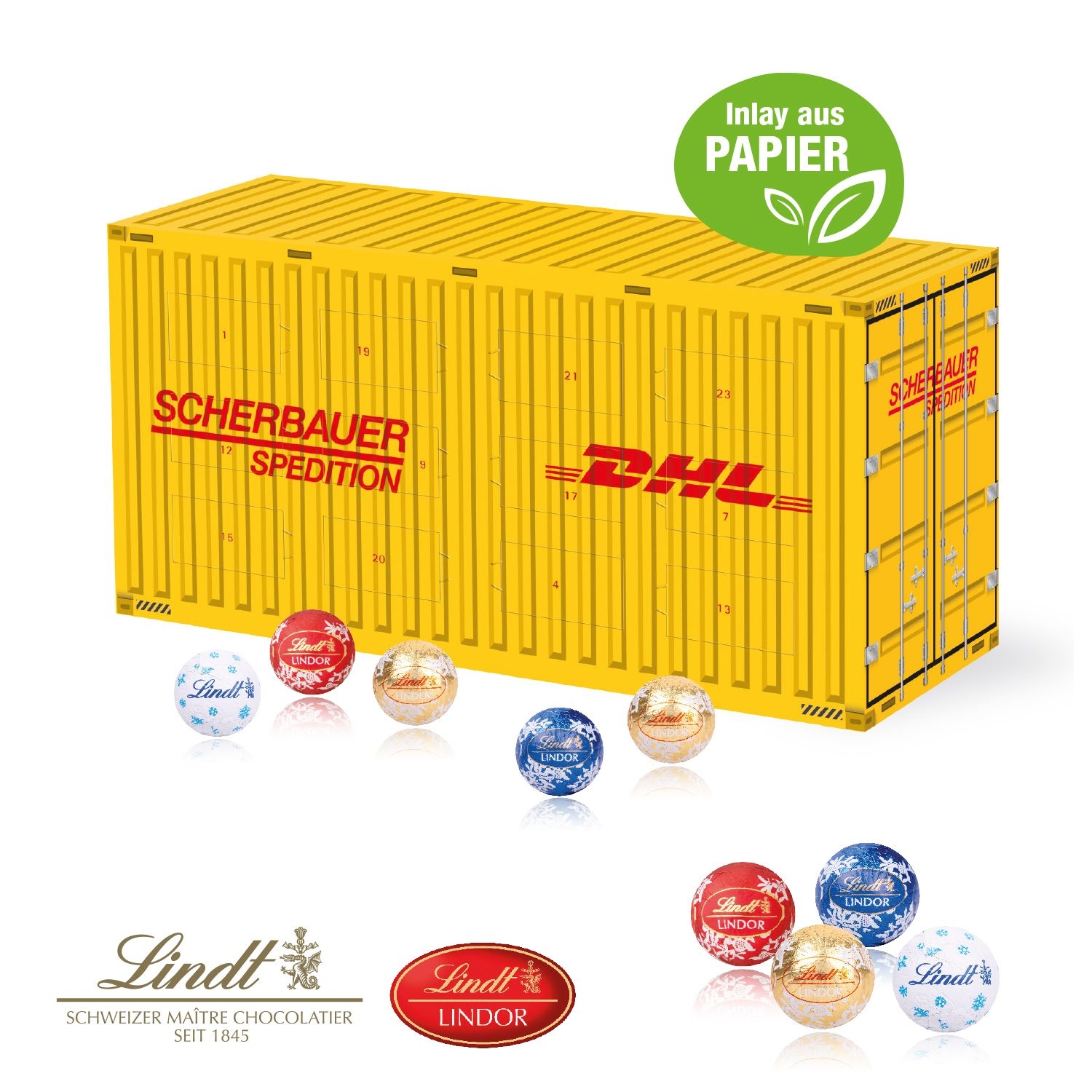 CD55354-023D Adventskalender _Container_ mit Lindt Schokolade mit Papier-Inlay_ Individuelles Motiv