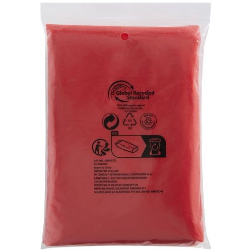 PF109417-3Mayan Regenponcho mit Aufbewahrungstasche aus recyceltem Kunststoff_ rot