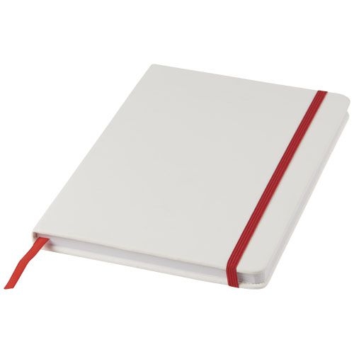 PF107135-3Spectrum weisses A5 Notizbuch mit farbigem Gummiband_ weiss_rot PF107135-3Spectrum weisses A5 Notizbuch mit farbigem Gummiband_ weiss_rot