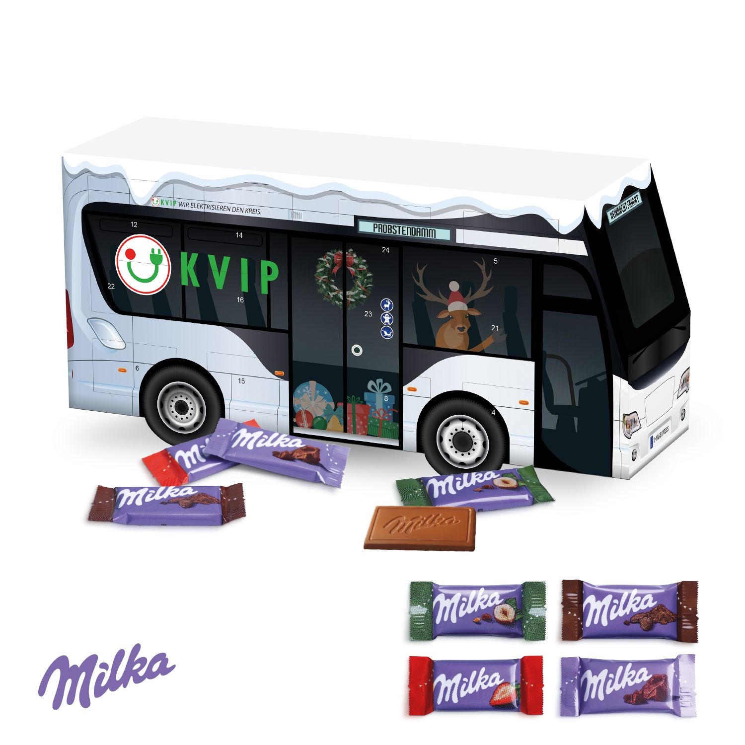 CD951703D Adventskalender Bus mit Milka Schokolade